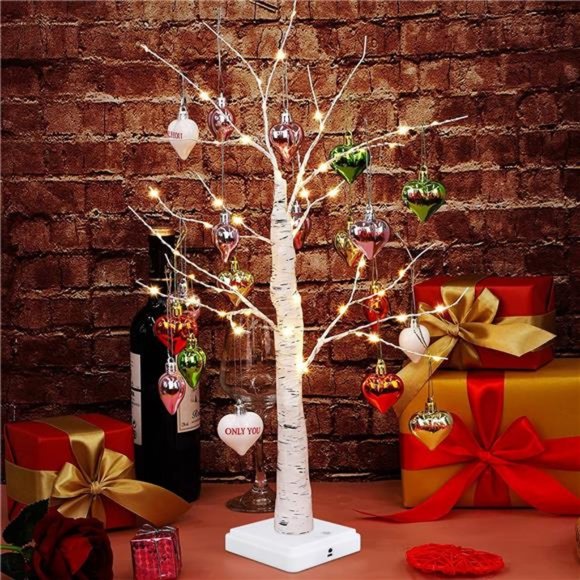 Valentine's Day Tree Decoration with LED Lights 21.7 Inch Tabletop Birch Tree - Picture 6 of 6